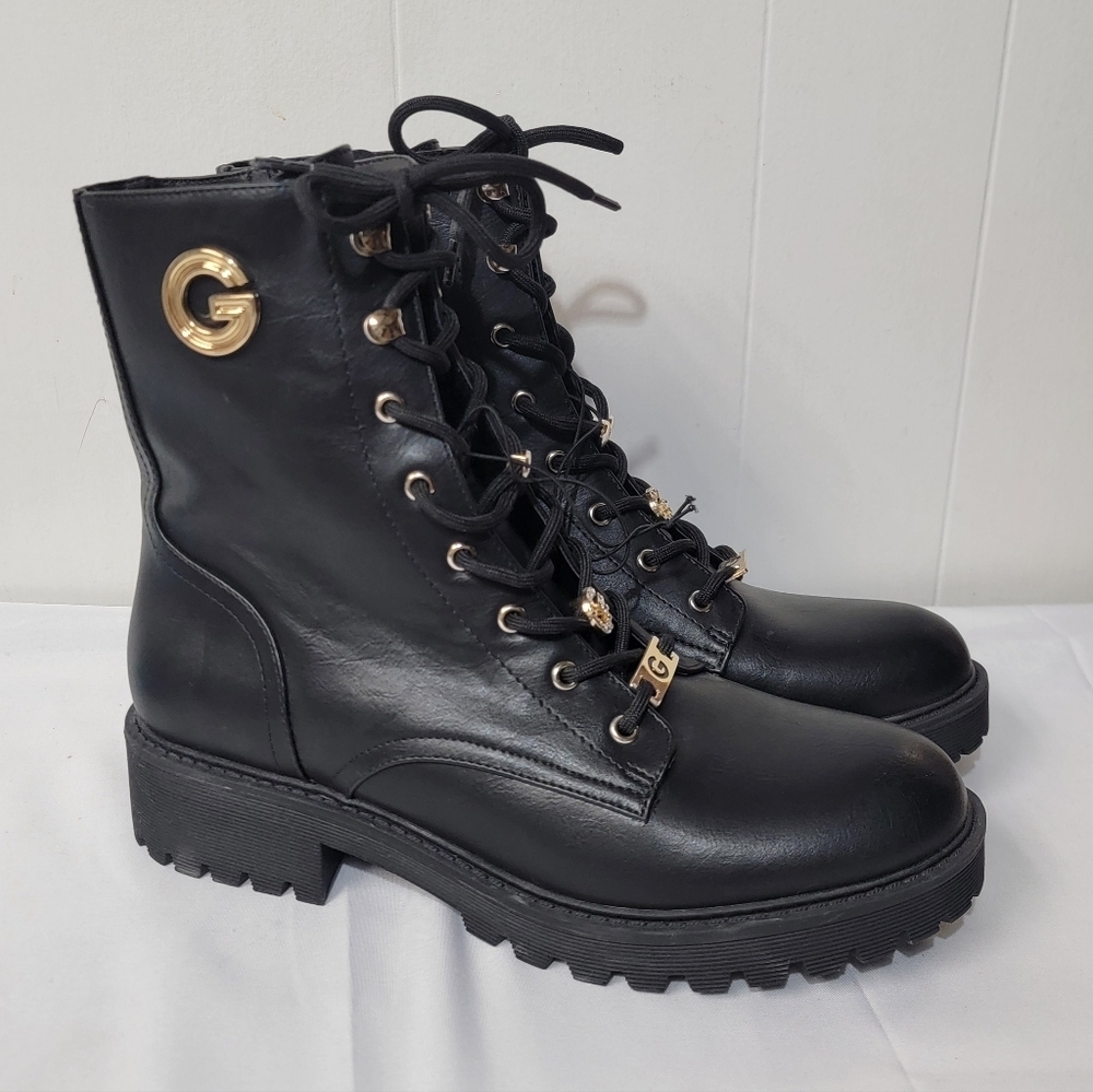 GBG (G by Guess) Womens Size 10 Black Combat Boots With Goldtone Hardware